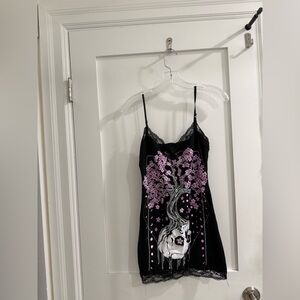 Spencers BodyRage skull w/ cherry blossom tree loungewear tank w/ elastic straps